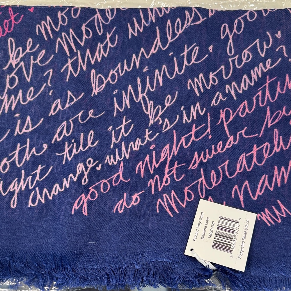 Vera Bradley Blue Scarf with Pink Script